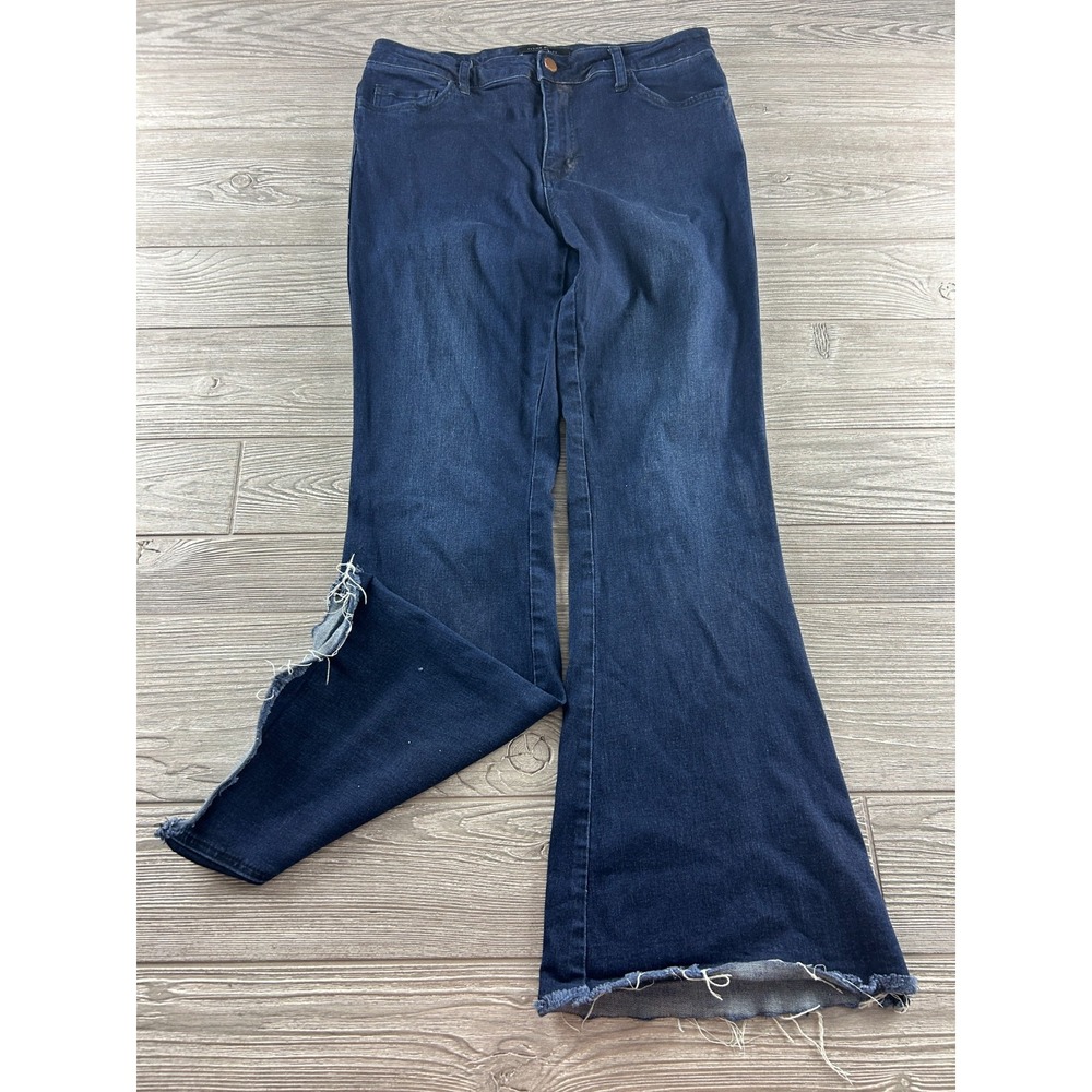 Flying Monkey Jeans Womens Size 30 Blue High Rise Flare Dark Boot Cut Raw Hem